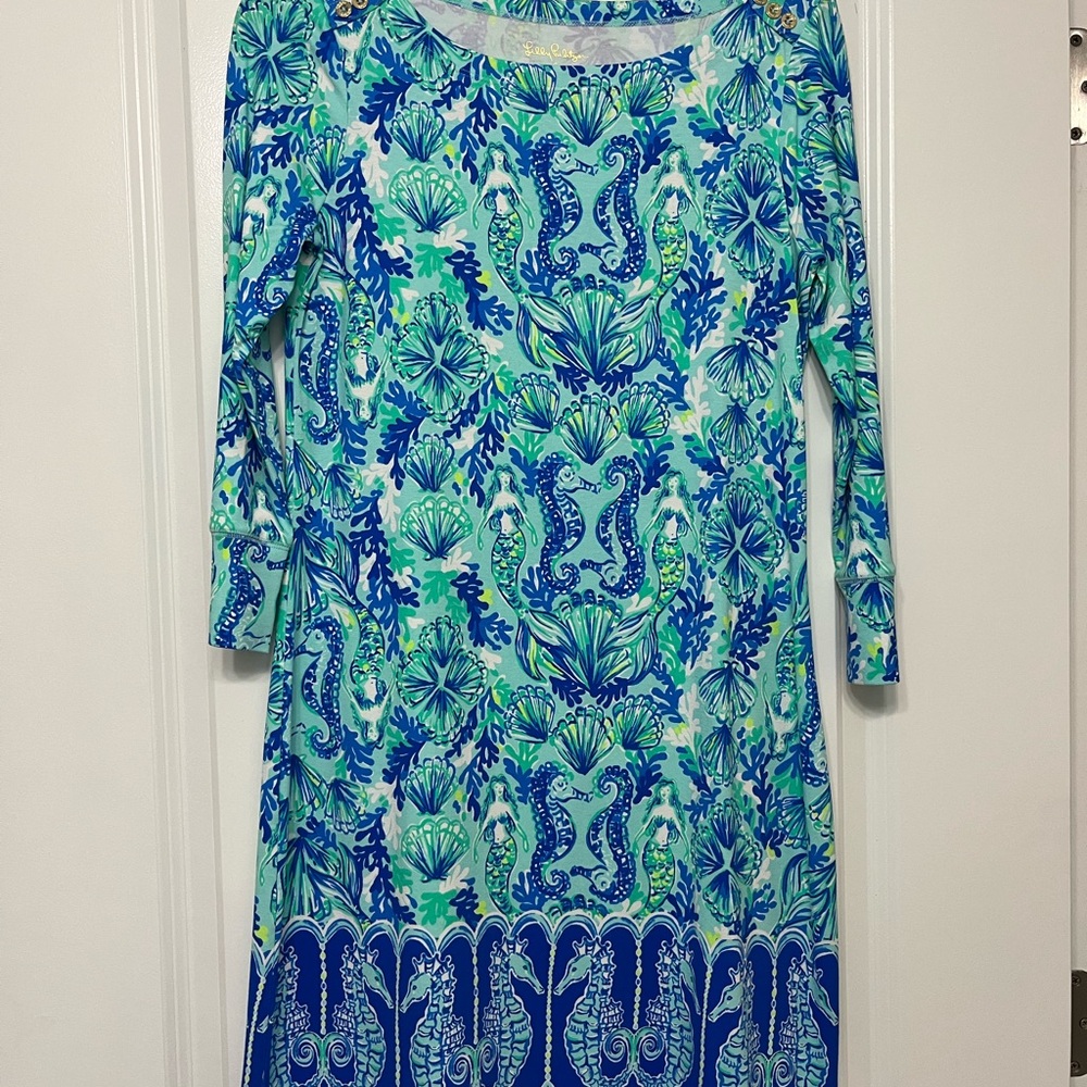 Lilly Pulitzer Sophie Dress Sz Sm UPF50+ Sea Glass Aqua Seeing Double Engineered